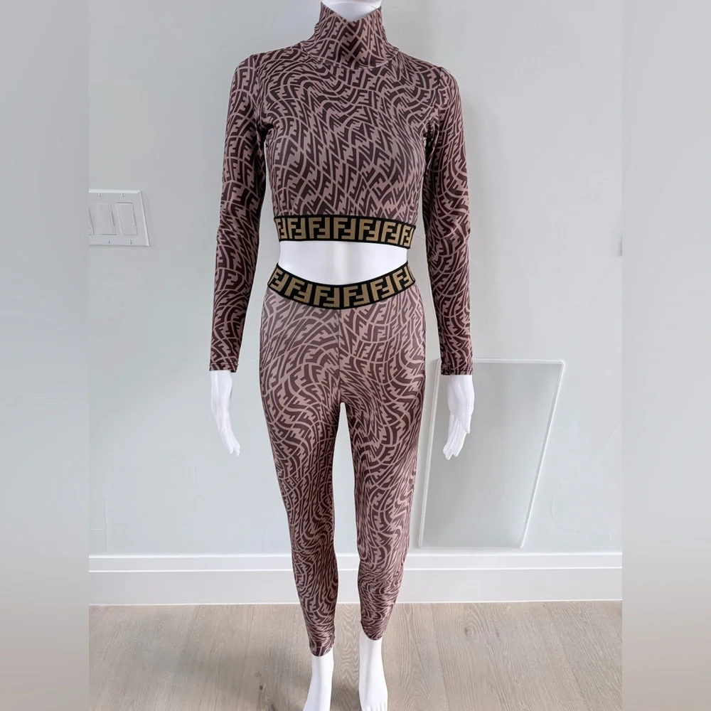 Fendi Geometric Matching Leggings Set - Brown and Black size XS/S - Picture 10 of 16